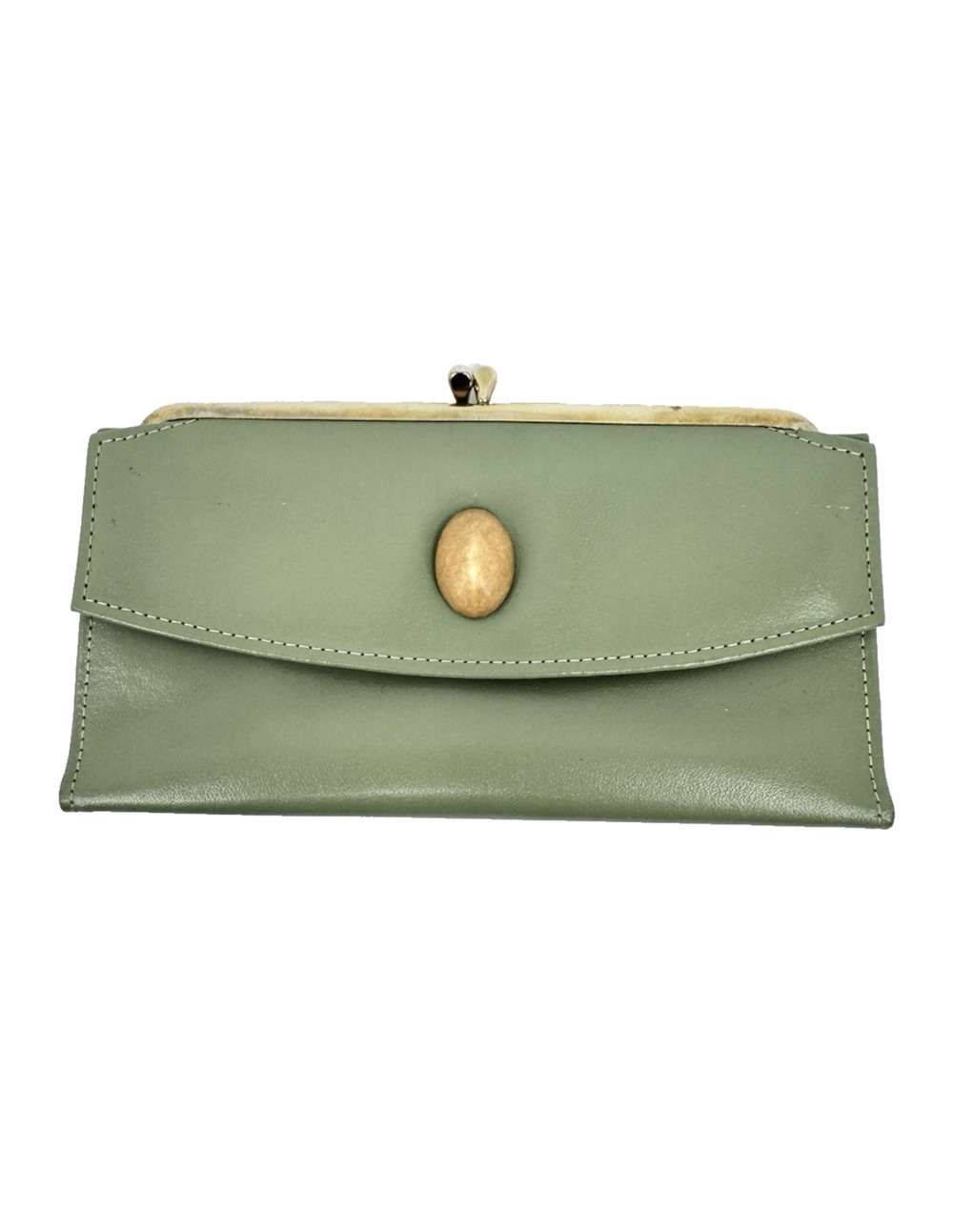 Vintage Amity Cowhide Clutch Wallet Sage Green Billfold Coin Purse NWOT Vintage